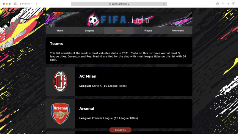 Teams page