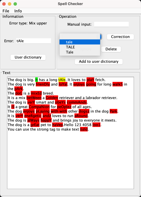 Correction options